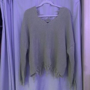 *NWT!* Women’s Light Green Frayed Vneck Sweater